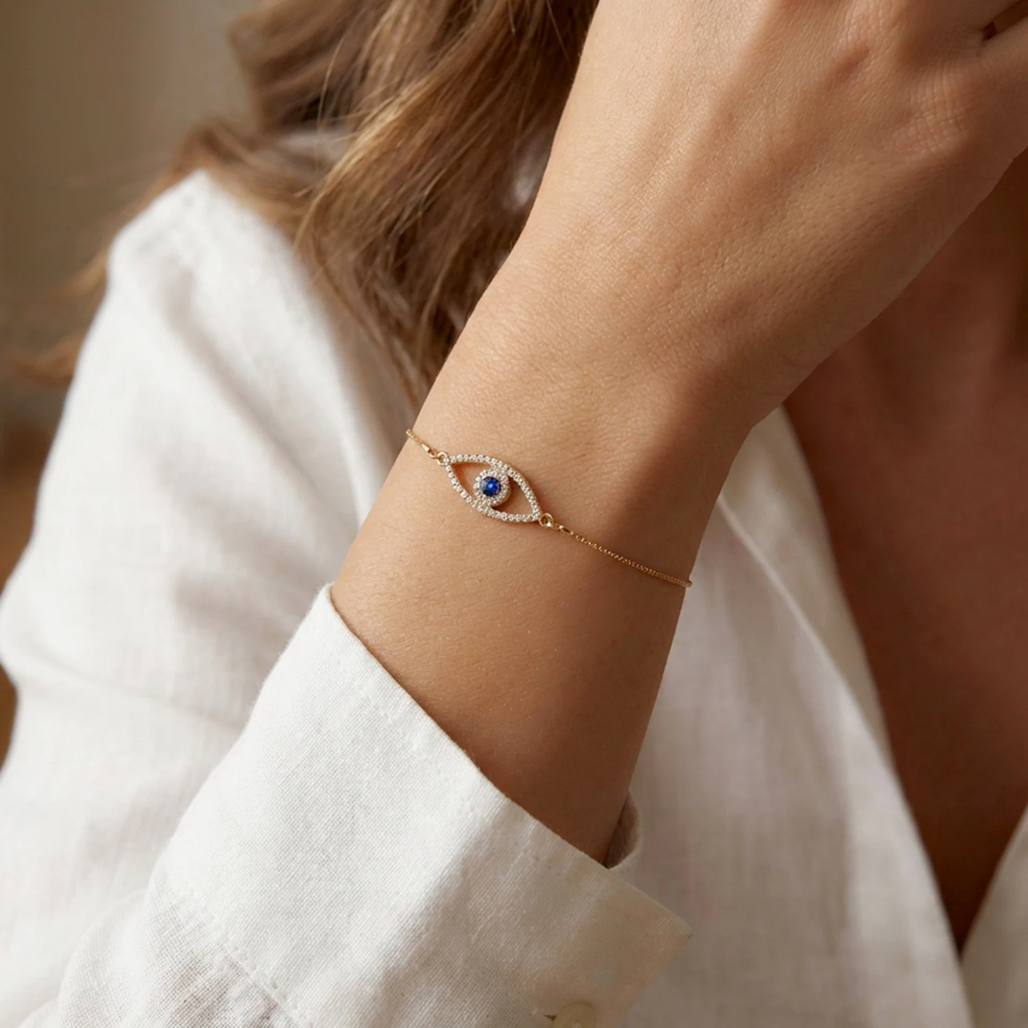 Light Luxury Minimalist Evil Eye Blue Zircon Bracelet for Women Trendy Vintage Adjustable Chain Bracelet Jewelry Accessories