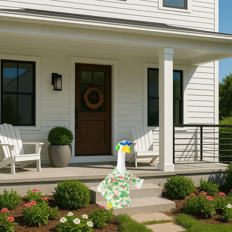 3pcs porch goose flamingo floral shirt summer beach party costume fit 23 inch white goose statue outdoor yard garden decor view 5