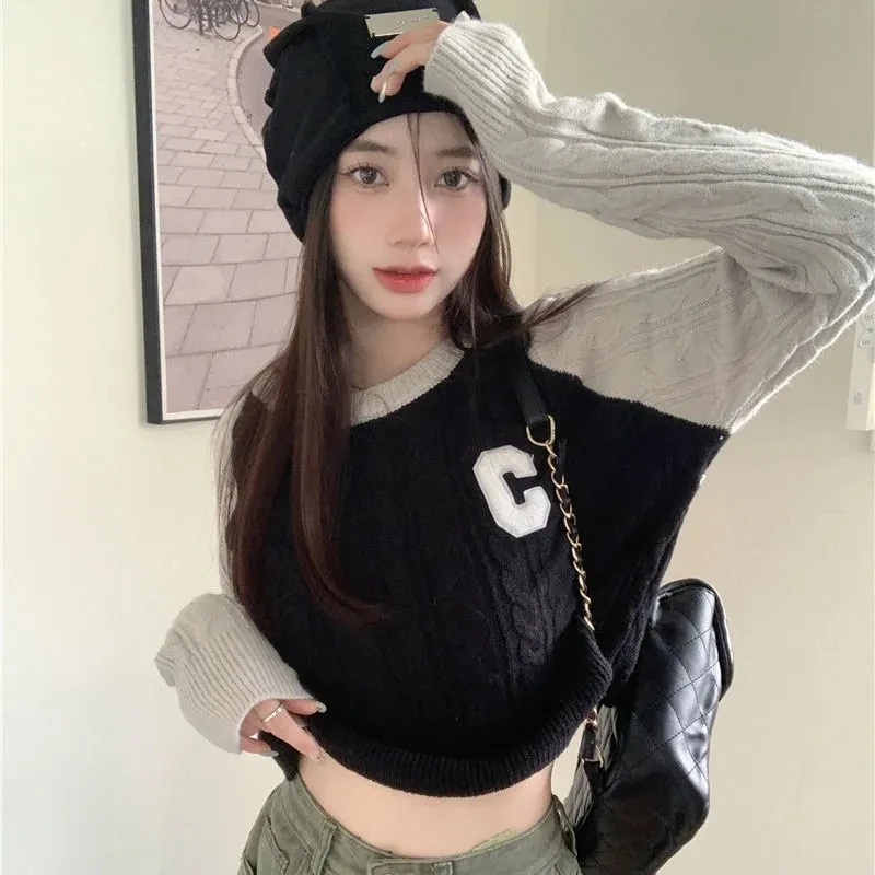 

MEXZT Streetwear Women Sexy Crop Y2k Tops Korean Harajuku Letter Sweaters Pullovers Autumn Winter Fashion Female Short Sweater