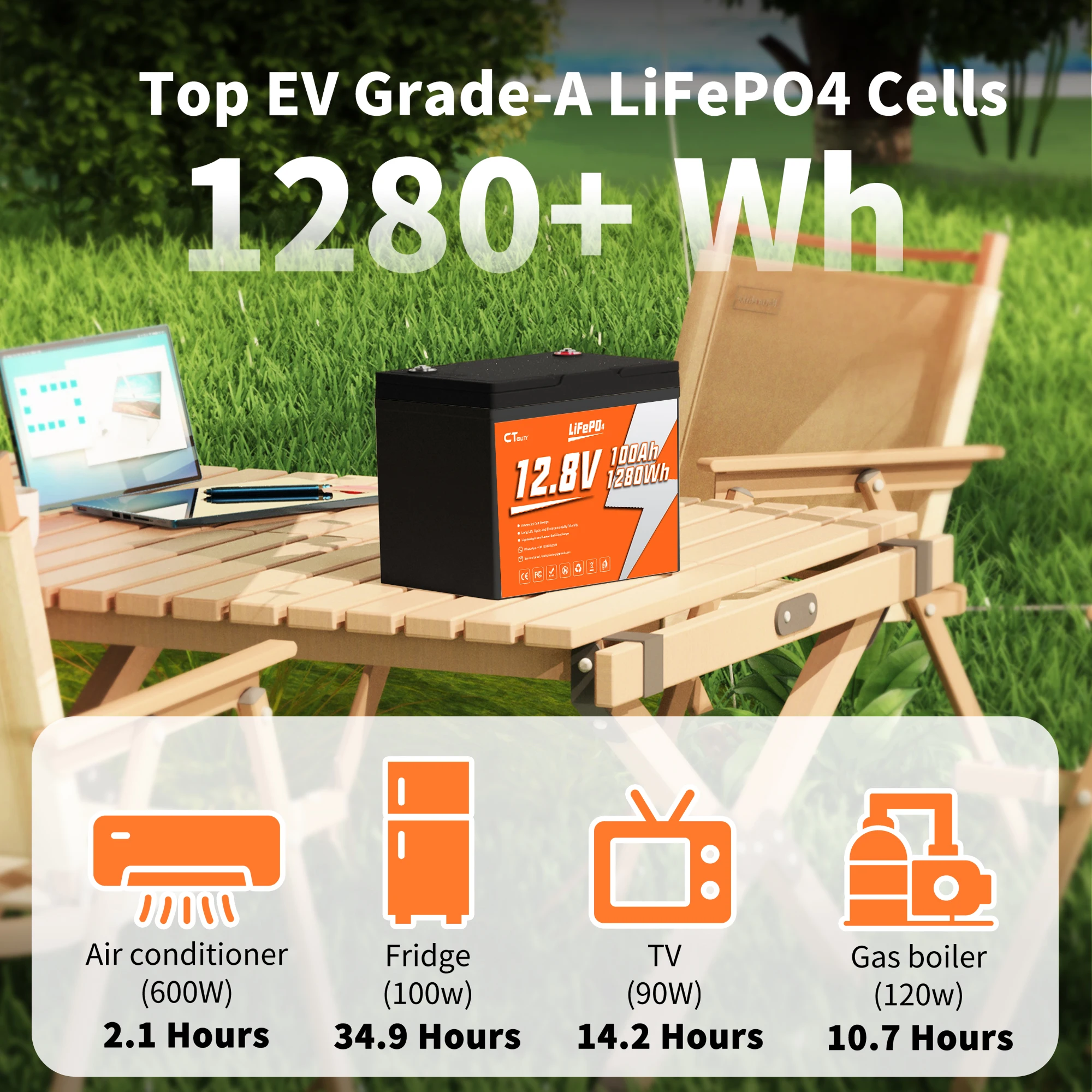 CTOLITY CT100-12 100000mAh 1280Wh 12.8V محطة طاقة محمولة مع بطارية تخزين الطاقة الشمسية الكهروضوئية للسياحة RVs #4