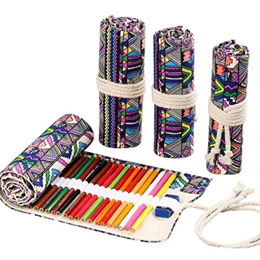 

Canvas Colored Pencil Roll Wrap// Coloring Pencil Holder Organizer Storage Pouch Portable for Artist Drawing