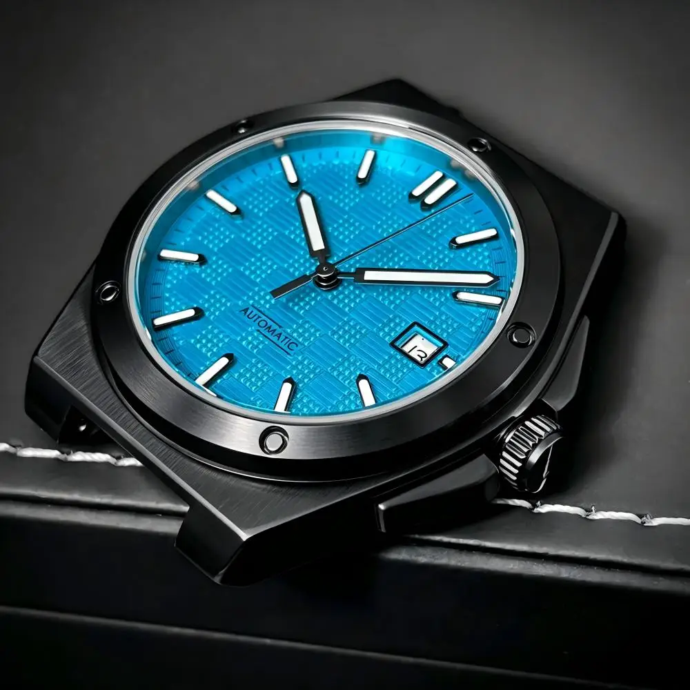 New stylish casual men's black mechanical watch face, equipped with MIYOTA 8215/ST1612 movement, waterproof men's wristwatch
