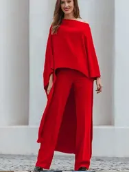 2024 Spring Women's Dress Round Neck Asymmetric Red Satin Cape Style Dresses Wild Loose Casual Woman Resort Style Dress