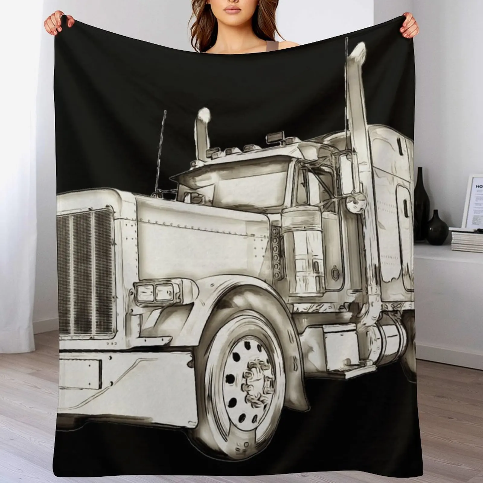 

Big American truck or lorry a big rig cartoon artwork Throw Blanket Beach Stuffeds Blankets
