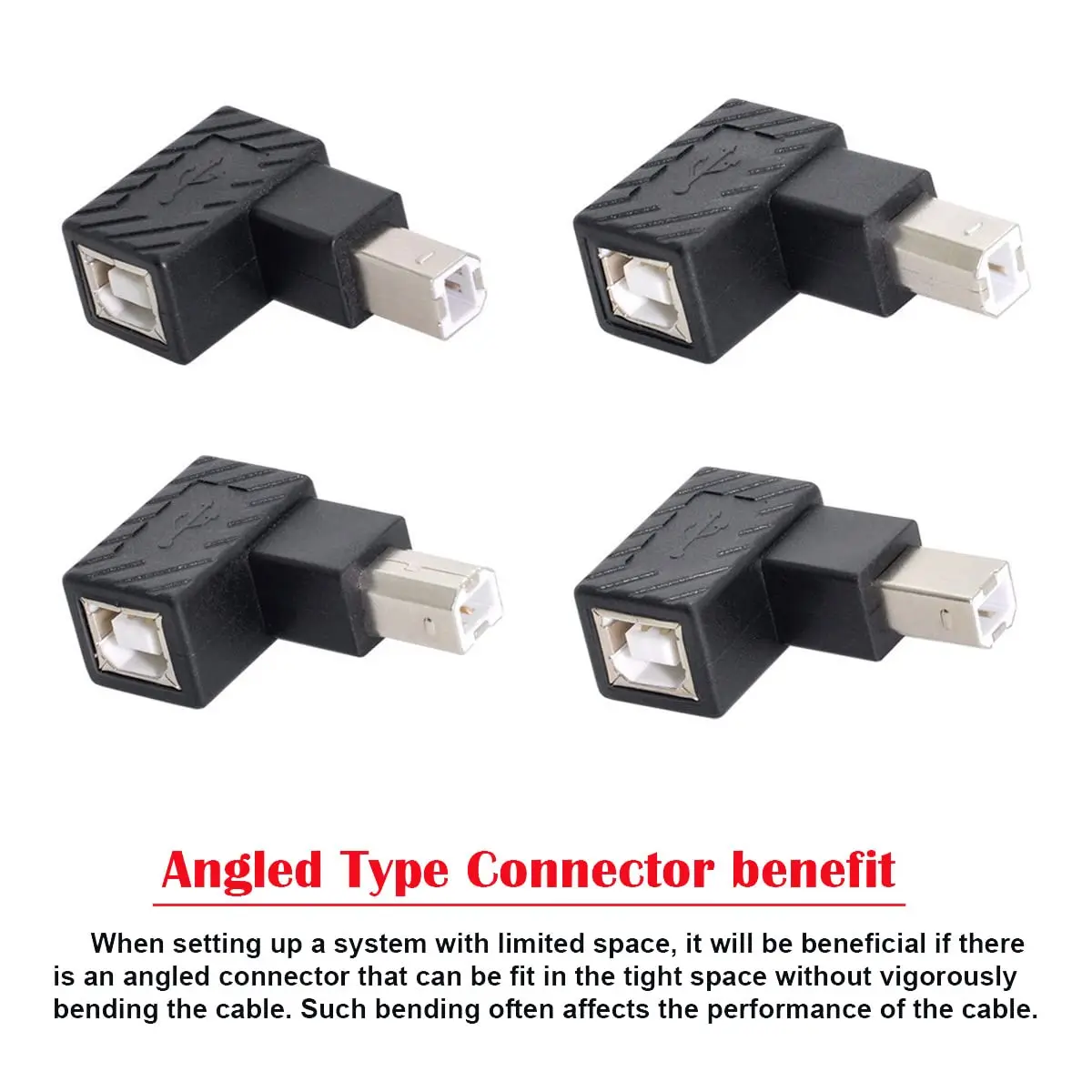 USB 2.0 B Type Male to Female Extension Adapter Horizontal Vertical Angled 90 Degree for Disk Scanner