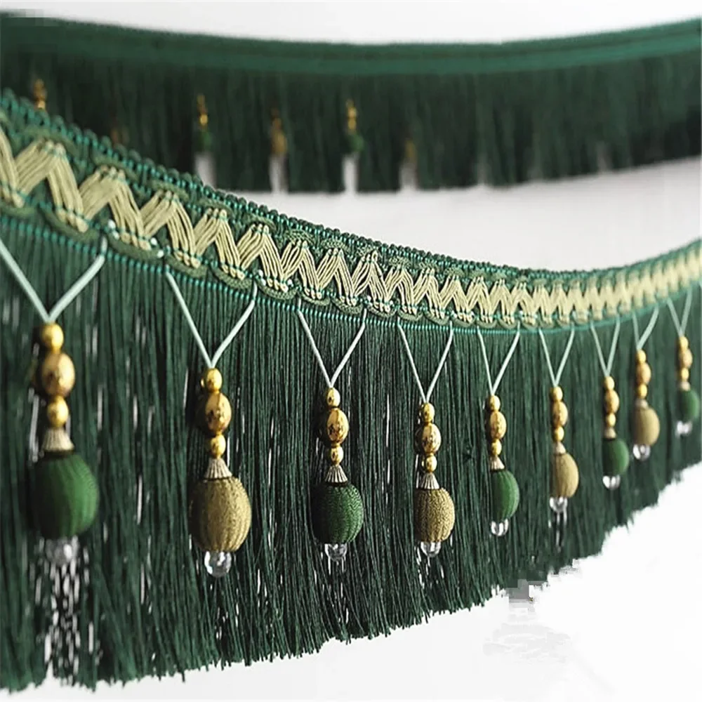 12meters Braided Beads Hanging Ball Tassel Fringe Trimming Applique Fabric Trimming Ribbon Band Curtain Table Wedding Decorated