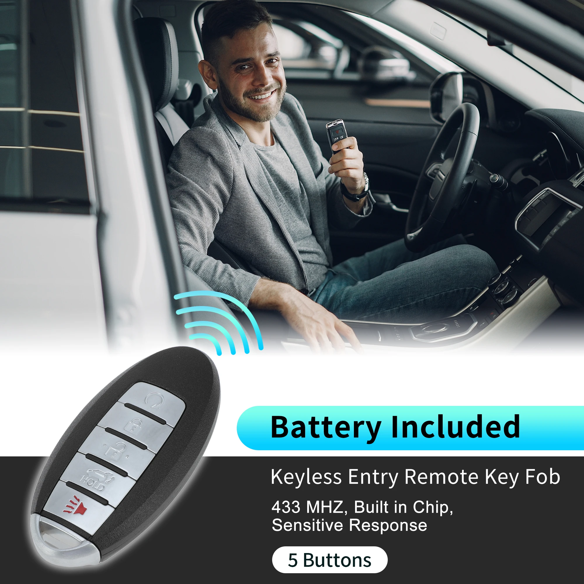 

UXCELL KR5S180144014 433Mhz Keyless Entry Remote Key Fob for Infiniti QX60 2016-2018