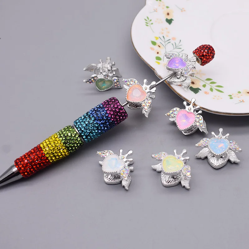 

17mm Mixed 4pcs Love Heart Wings Shape For Pen Beads Cartoon Alloy Wings Loose Spacer Beads For Jewelry Making Handmade Craft