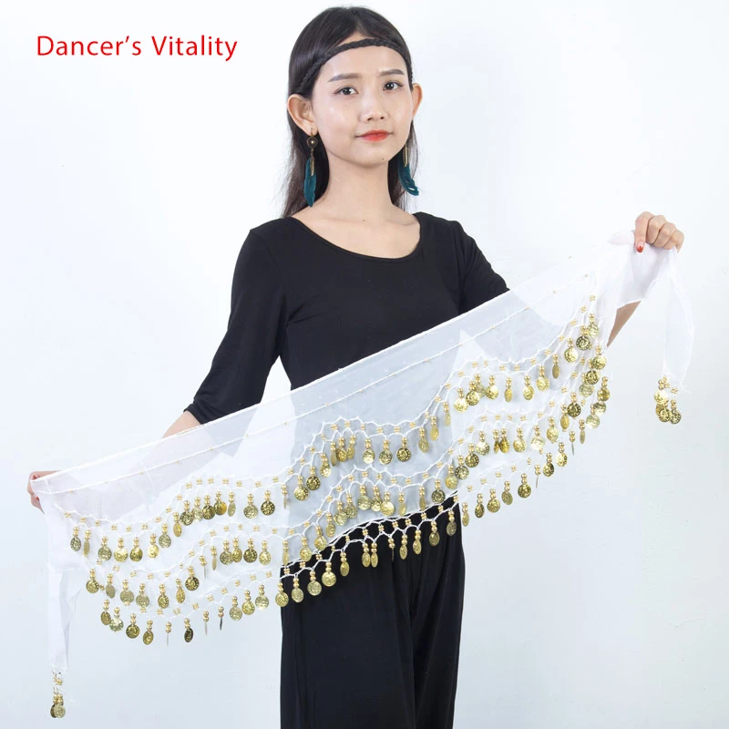 Belly dance belt costumes sequins tassel belly dance hip scarf for women belly dancing belts indain colors 128 coin dance belt