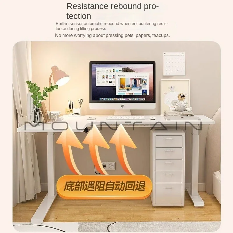 Corner electric lifting solid wood home desk study desk