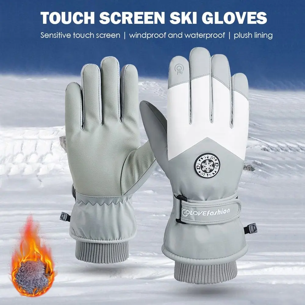 WRELS Winter Unisex Snowboard Ski Gloves PU Leather Non-slip Touch Screen Waterproof Motorcycle Cycling Fleece Warm Snow Gloves