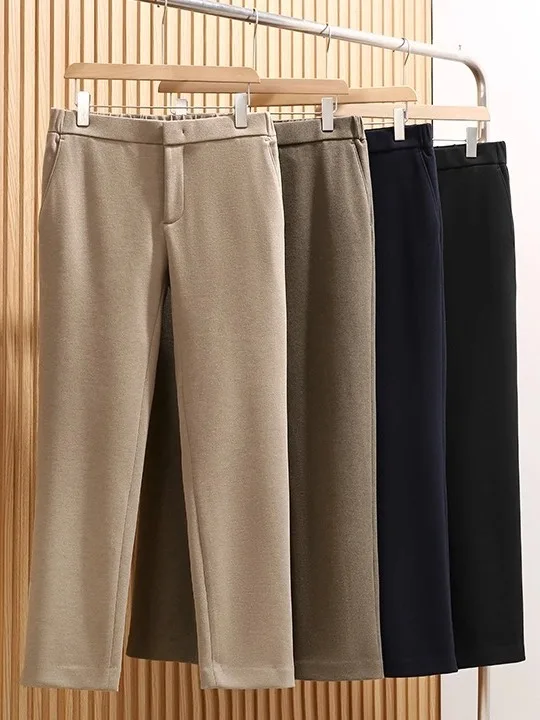 

Luxury Acidic Wool Silk Men's Casual Trousers Straight Leg Zipper Closure Warmth Comfortable Fit Autumn Winter Faion Sle