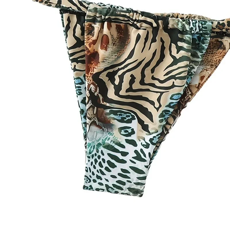 Vintage Print High Waist Bikini Swimsuit Women Sexy Lace Up Triangle Mini Thong Push Up Bikini 2025 New Spice Girl Bathing Suit