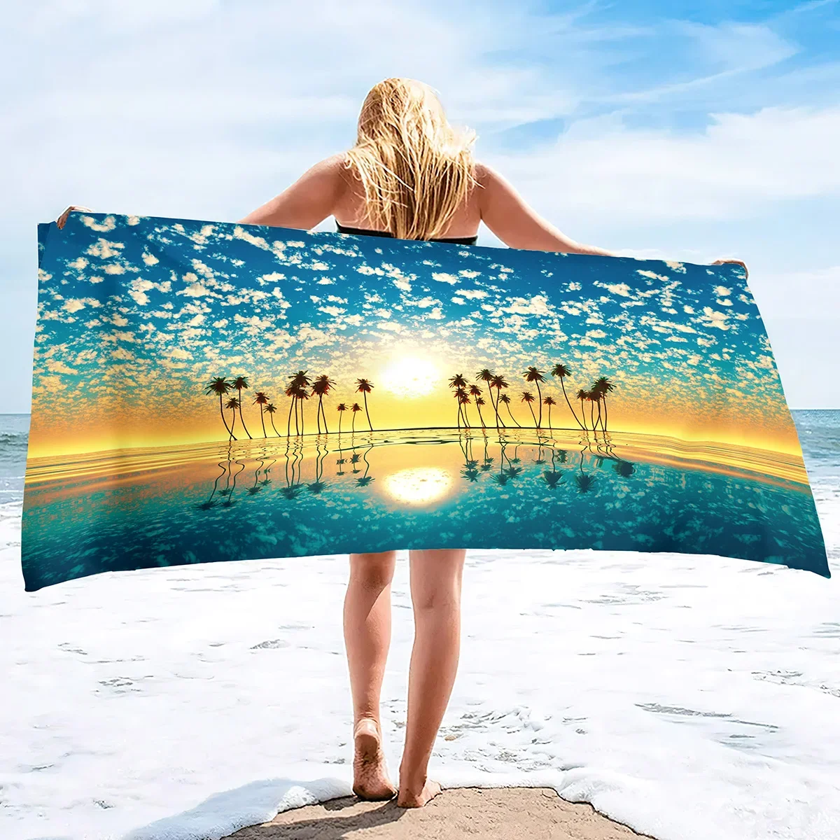 Beach Bath Pool Absorbent Towel,Beach Seaside Sunset Beach Waves Coastal,Light Weight Washcloth Quick Dry Sand Free Pool Towels