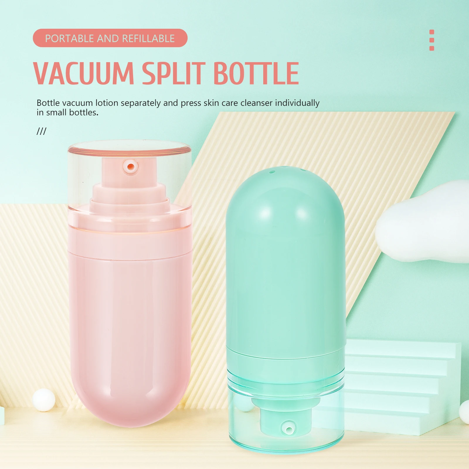 

2pcs Press Bottle Skincare Packing Vacuum Transparent Travel Lotion Pump Refillable Reusable Plastic Sub Container Shampoo