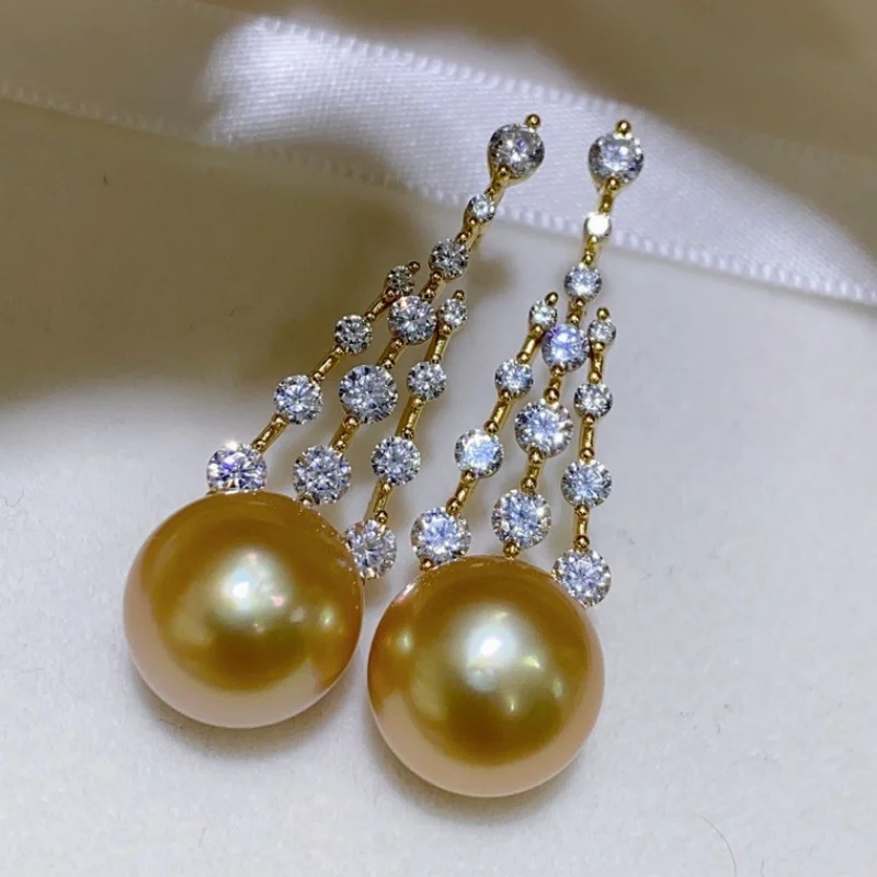 

SGARIT Fine Jewelry Великолепные 11-12 мм круглые золотые серьги с жемчугом Южного моря из стерлингового серебра 925 пробы для женщин