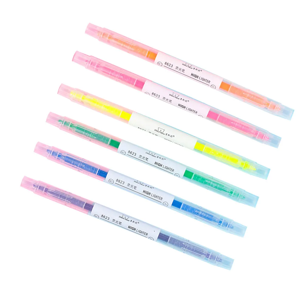 

6Pcs Fluorescent Highlighter Pens Dual Tip Bright Colors Cartoon Pattern Quick Dry Marker Pen for Notes School Stationery