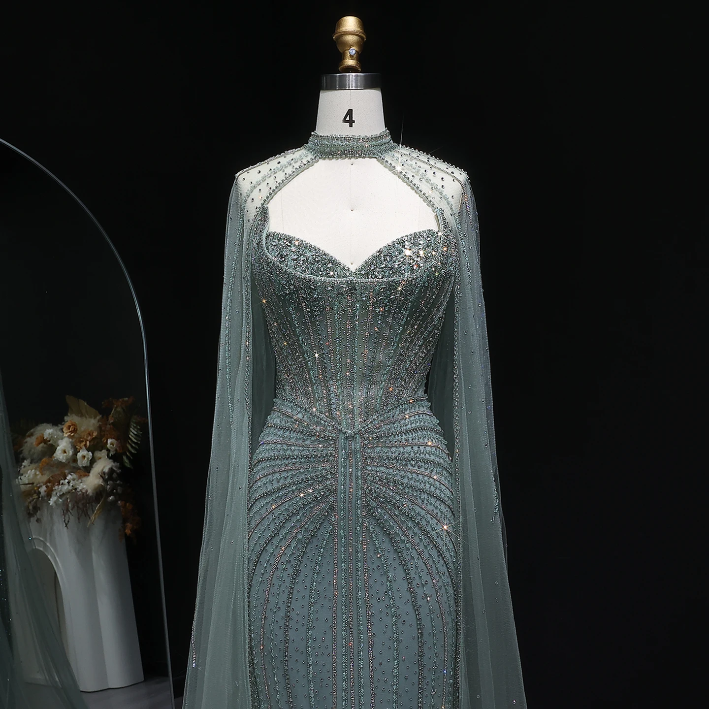 Sharon Said Luxuriöses Weinrotes Abendkleid mit Cape-Ärmeln, Lang, Rosa, für Damen, Hochzeit, Party, Ballkleider, Arabisch, SS156, Maßanfertigung – Detail 6