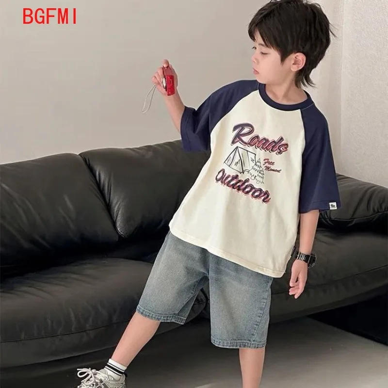 Korean Kids Boy Loose Straight Casual Jeans Shorts Child Blue Denim Shorts 4-14Y Junior Bottoms Summer Clothes for Teen Boys view 5
