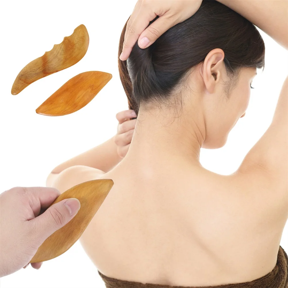 

4 Pcs Body Massage Scraper Scraping Board Set Accessory Light Brown Sandalwood Portable Face