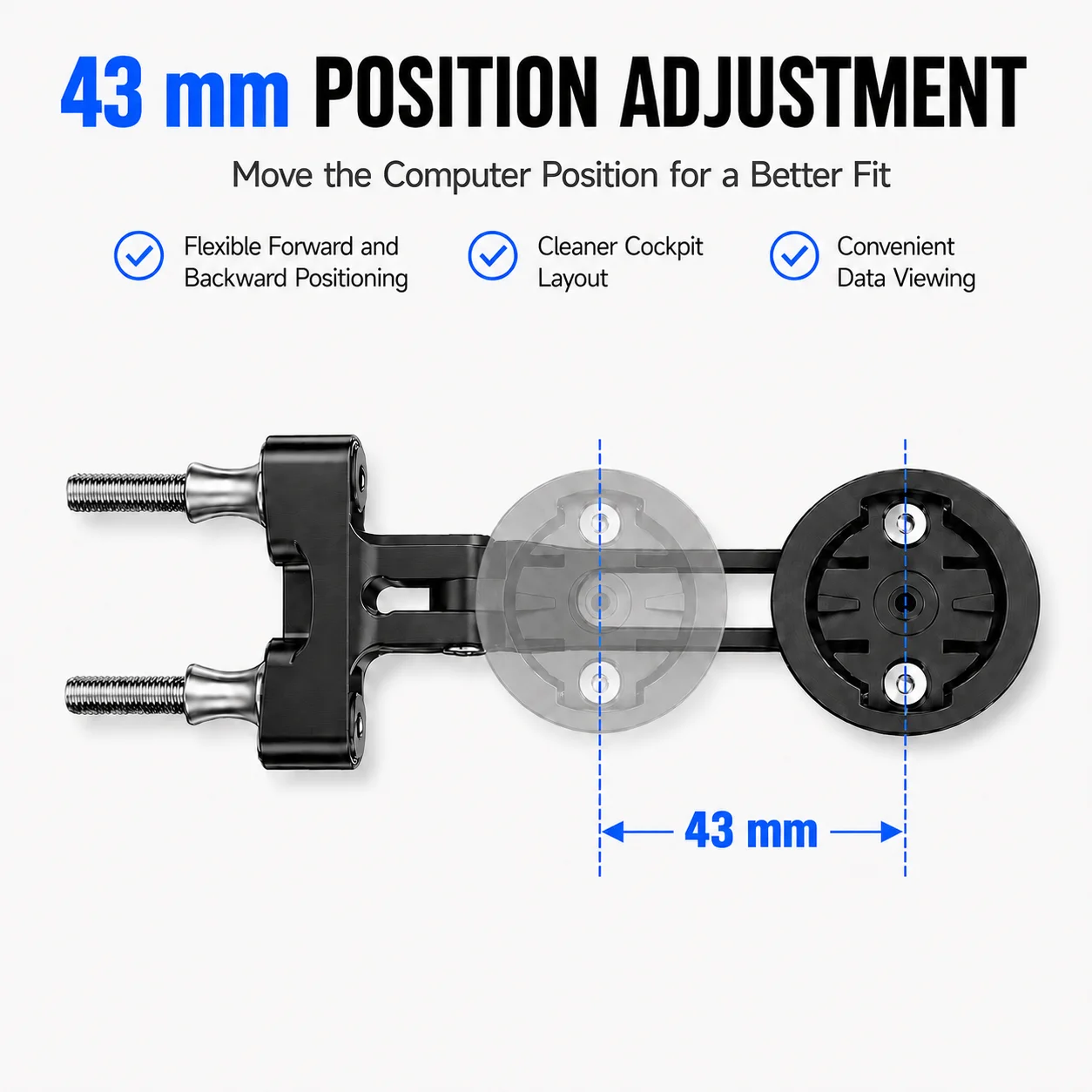 Verstellbare Fahrradcomputerhalterung für Garmin Edge, Zweibolzen-Vorbau, 22-35mm Abstand, 120 ° CNC-Aluminium-Halterung für Straßen- und Mountainbikes – Detail 6