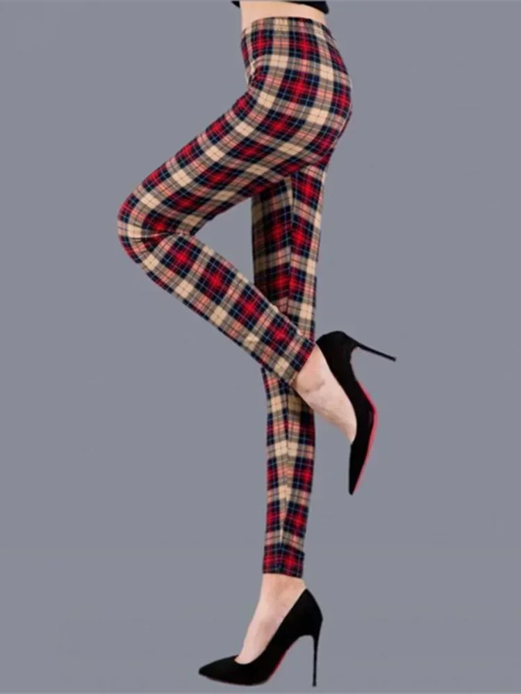 

Sexy Plaid Slim Leggings Casual High Waist Elastic Fashion Bottoms Legging Women Fitness Camouflage Workout Leggings