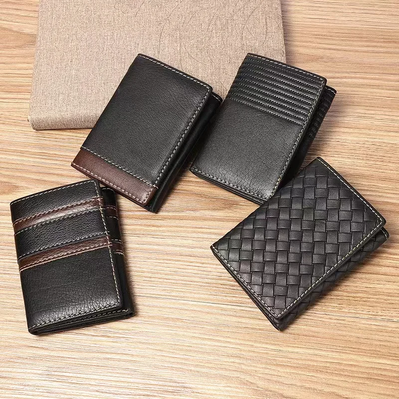 Genuine Leather Wallet Ultra-thin Fold Unisex Purse Credit ID Business Bank Purse Handmade Simple High Quality Handbag