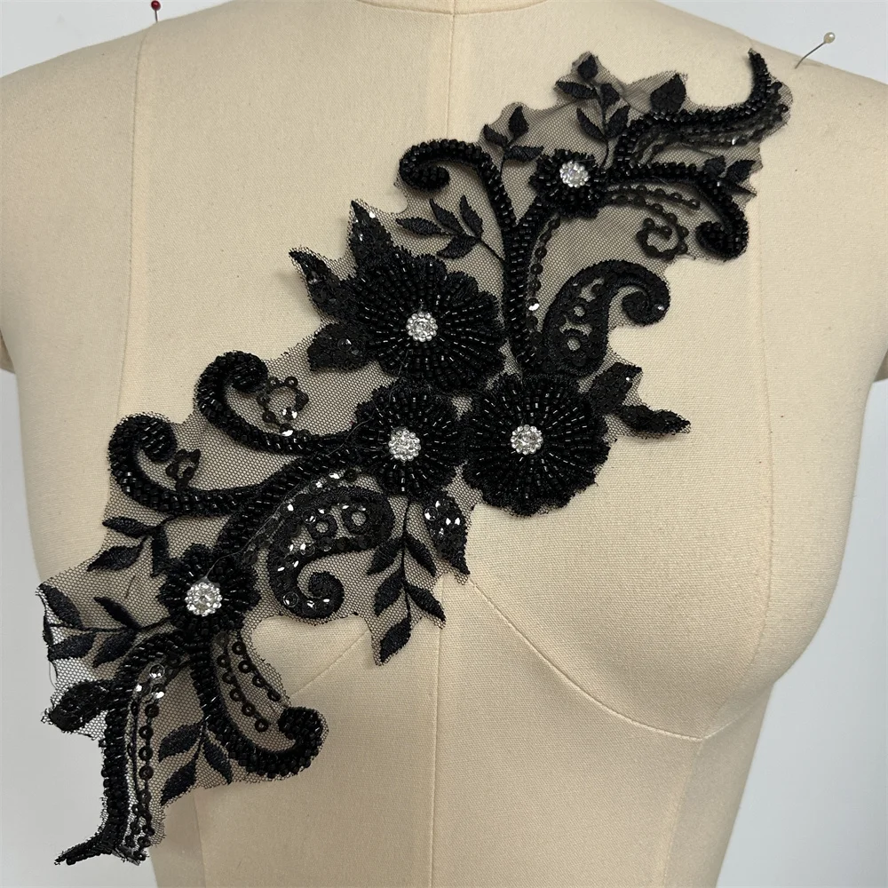Hot sell Rhinestone beaded Applique patches Sew on collars for wedding dress