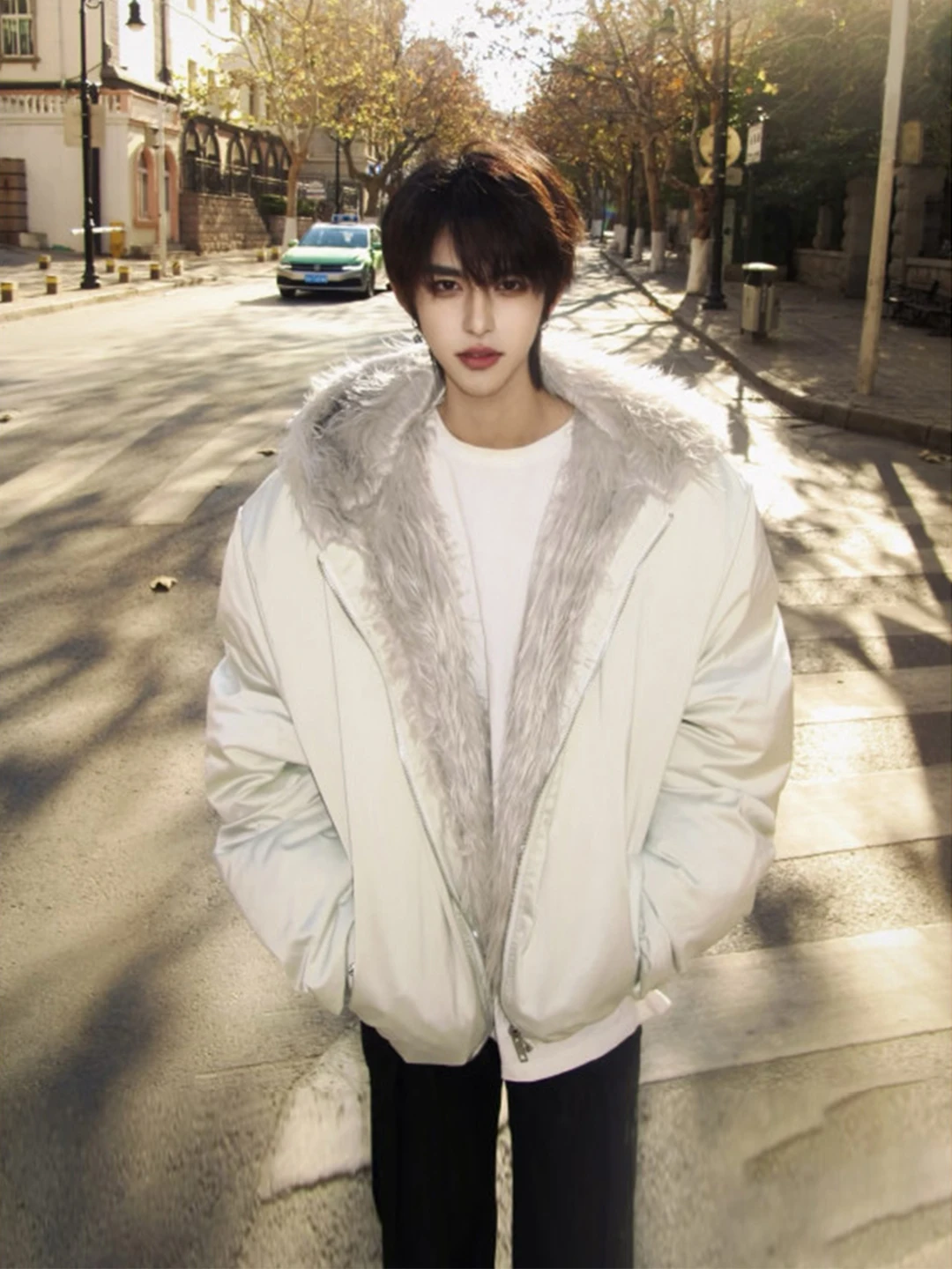 

Cleanfit Men's Winter Jaet Thiened Fce Lined ort Cotton Coat with Fur Collar Warm Casual Sle Zipper Closure Pure C...