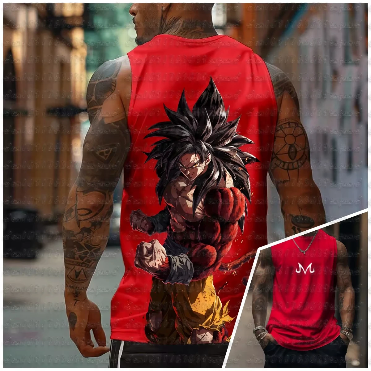Goku Dragon Ball Z Oversized Anime Print Men's Sleeveless T-Shirts Gym Workout Vest Summer Breathable Jersey Men Women Tee