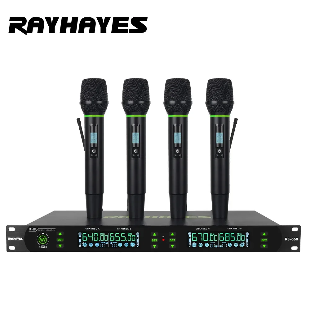 RAYHAYES RS-668 Four-Channel Professional Wireless Microphone Long Battery Life Suitable for Music Parties Stage Performances