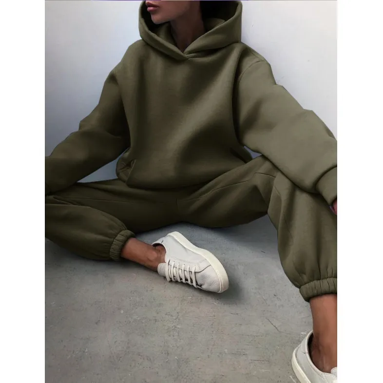 Women\'s Tracksuit Suit Autumn Fashion Warm Hoodie Sweatshirts Two Pieces Oversized Solid Casual Hoody Pullovers Long Pant Sets