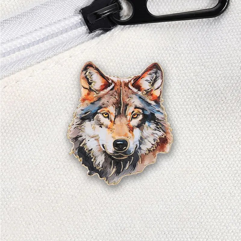 Realistische Aquarell-Tier-UV-Druck-Abzeichen Blauer Vogel Wolfskopf Anstecknadeln Naturkunst Metallbroschen Anstecknadel-Set Geschenk – Detail 5