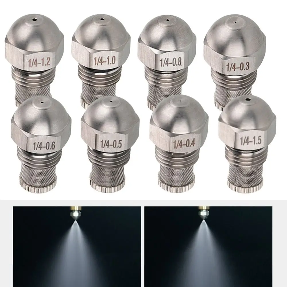 2PCS 304 Stainless Steel Misting Nozzle 1/4 BSPT 1.5mm Orifice Garden Misting Nozzle Silver Outdoor Cooling Nozzle