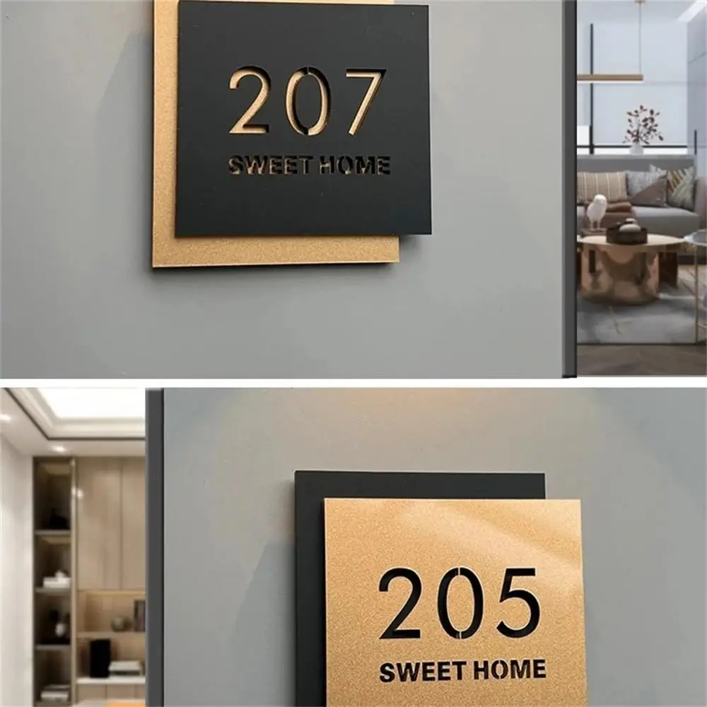 Personalized Acrylic 3D Hollow Black Gold House Number Sign with Street Name Address Sign Customizable Address Plaque Doorplate