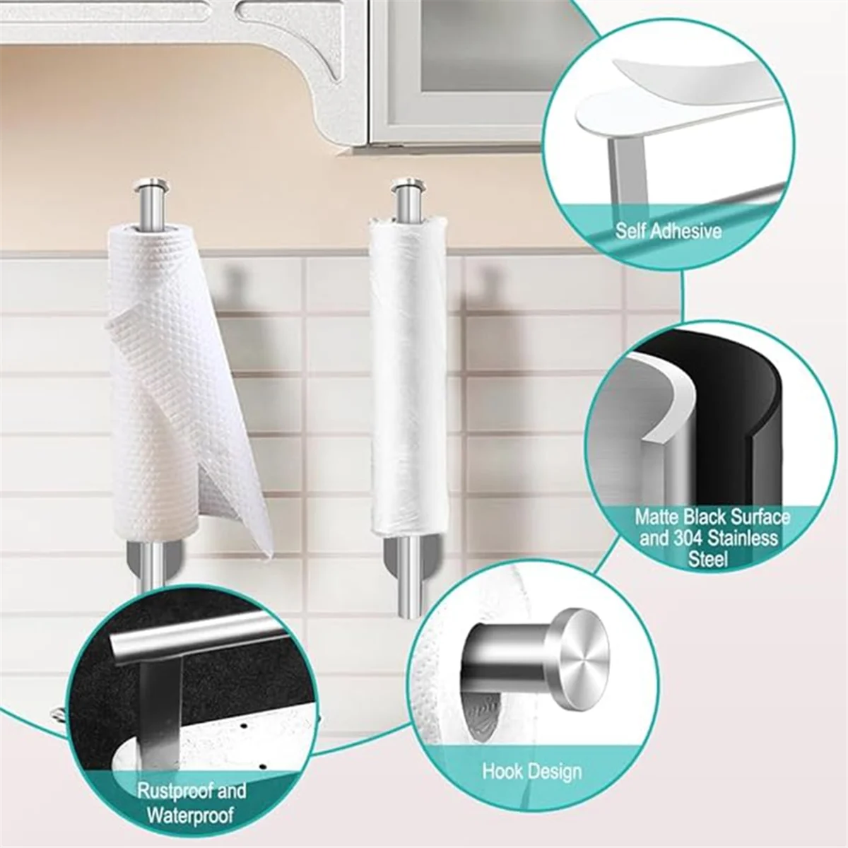 Kitchen Tissue Holder Wall-Hung Stainless Steel Paper Towel Roll Rack Bathroom Towel Roll Hanger