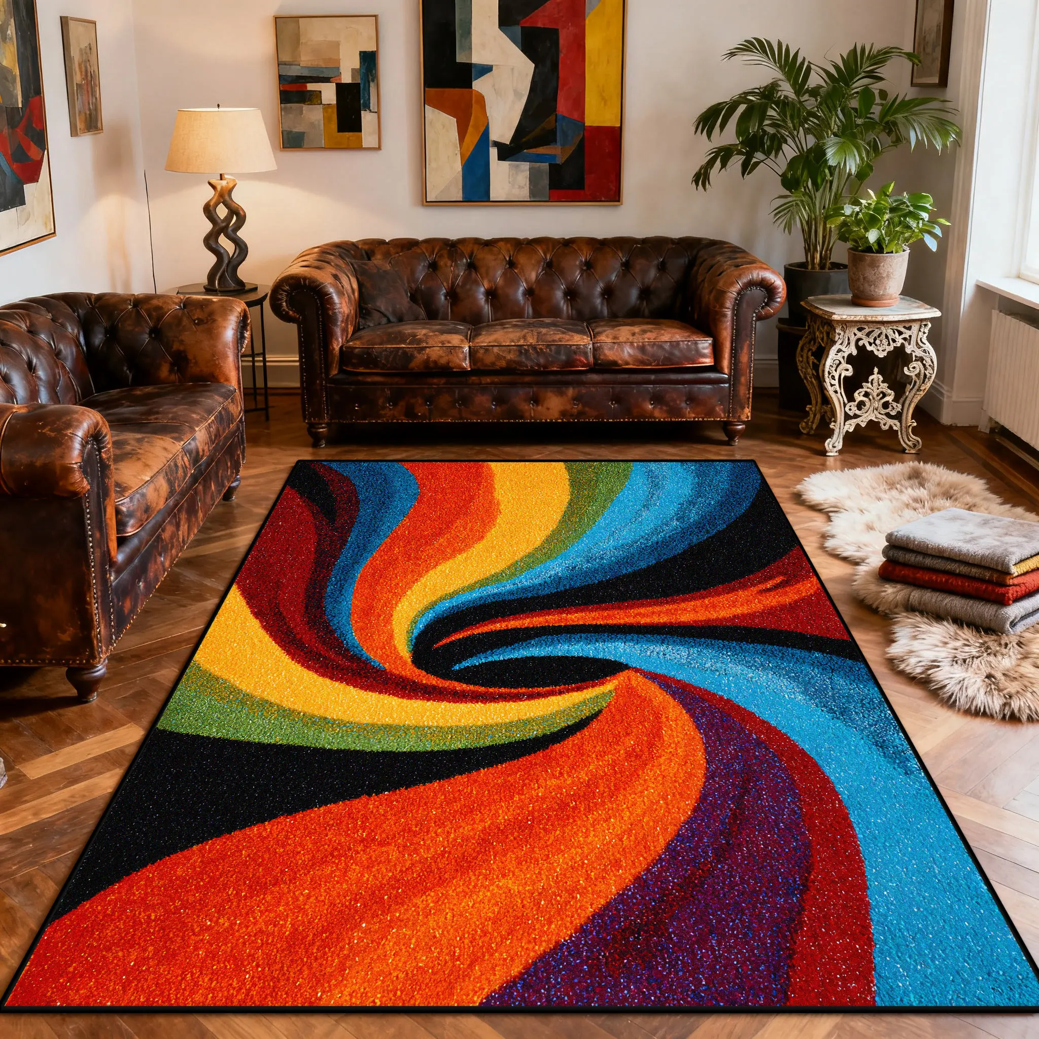 Nordic Abstract Carpet Luxury Colorful Art Pattern Area Rug for Living Room Foldable Washable Bedroom Cloakroom Floor Mat Soft