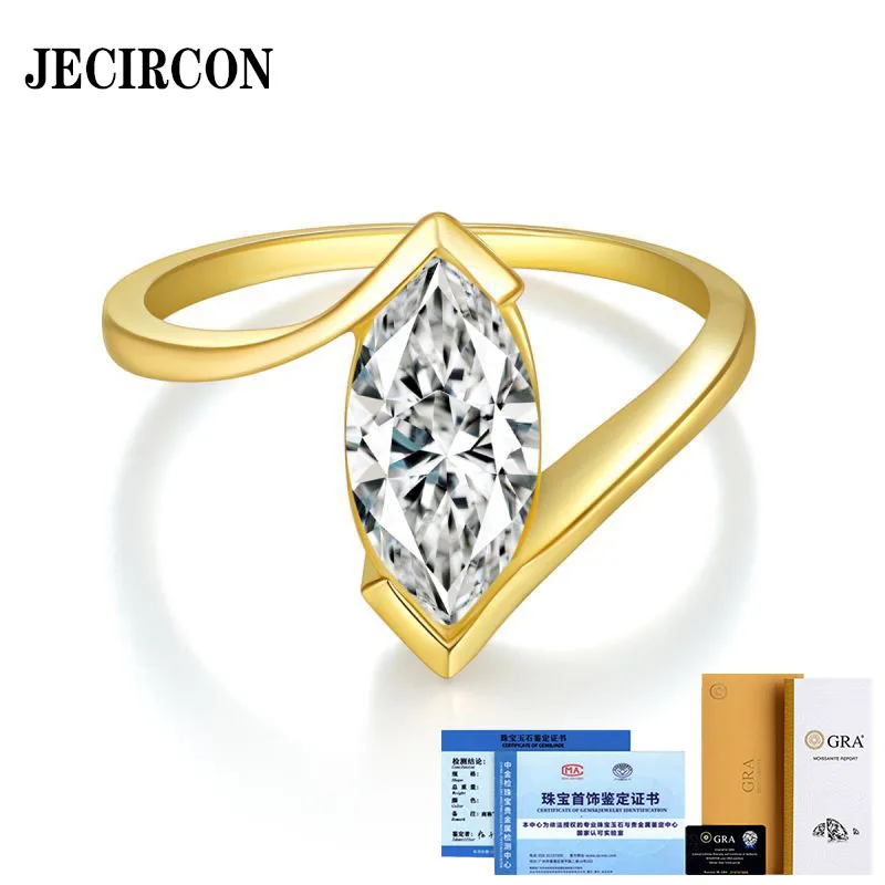 

JECIRCON 5*10MM Marquise Moissanite Ring for Girl Olive-Shaped 925 Silver Base Plated 18K Gold Ring for Daily Wear INS Simple