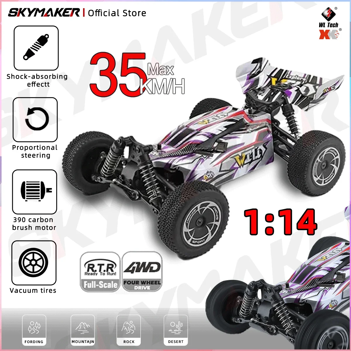 WLtoys 144016 RC Car 1/14 2.4G 390 Motor 4WD 35KM/H Electric High Speed Car Off-Road Drift Remote Control Toys for Boys Gifts