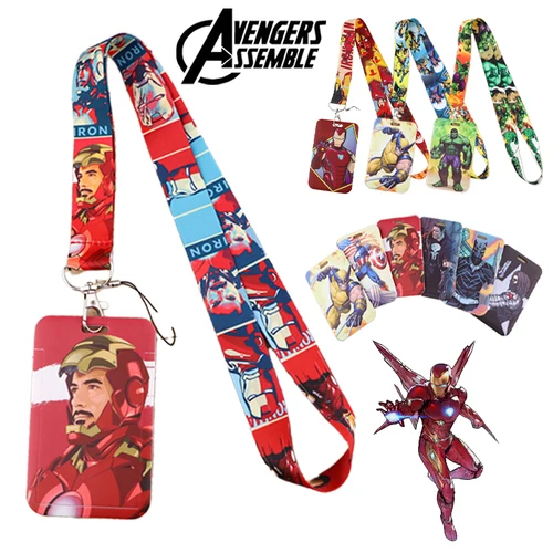 Imagen 1 del producto Porta tarjetas de Los vengadores de Marvel, Iron Man Thor, llave de teléfono, cordón para el cuello, soporte para tarjetas de identificación de crédito para estudiantes, cordón para teléfono, llavero de regalo