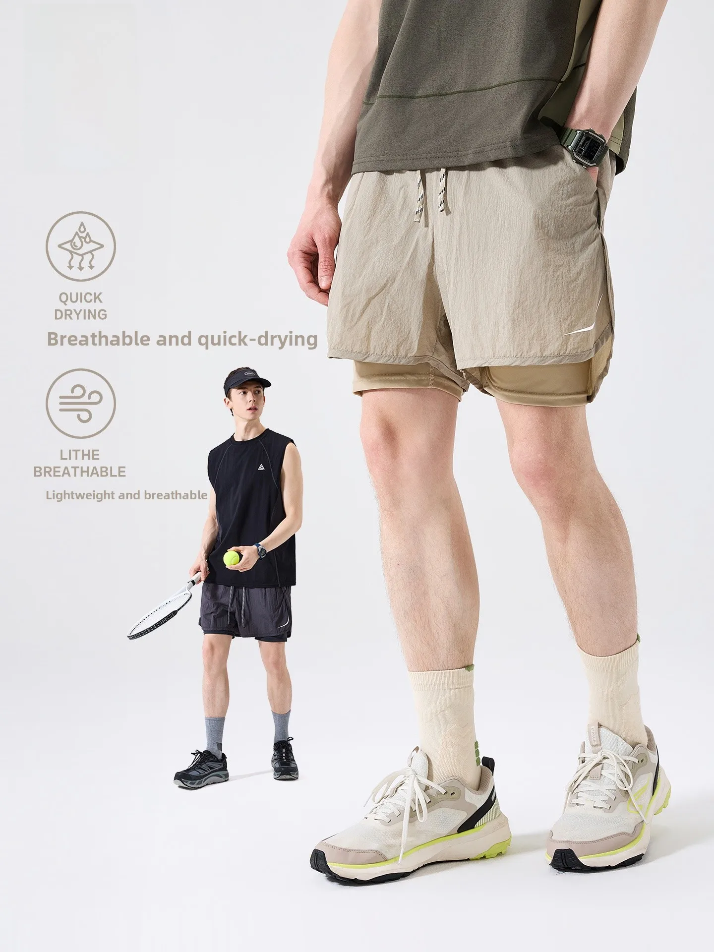 LAZY DAY Lightweight Quick Dry Casual Shorts Men's Summer Thin Breathable Loose Sports Five-Quarter Length Outdoor Shorts