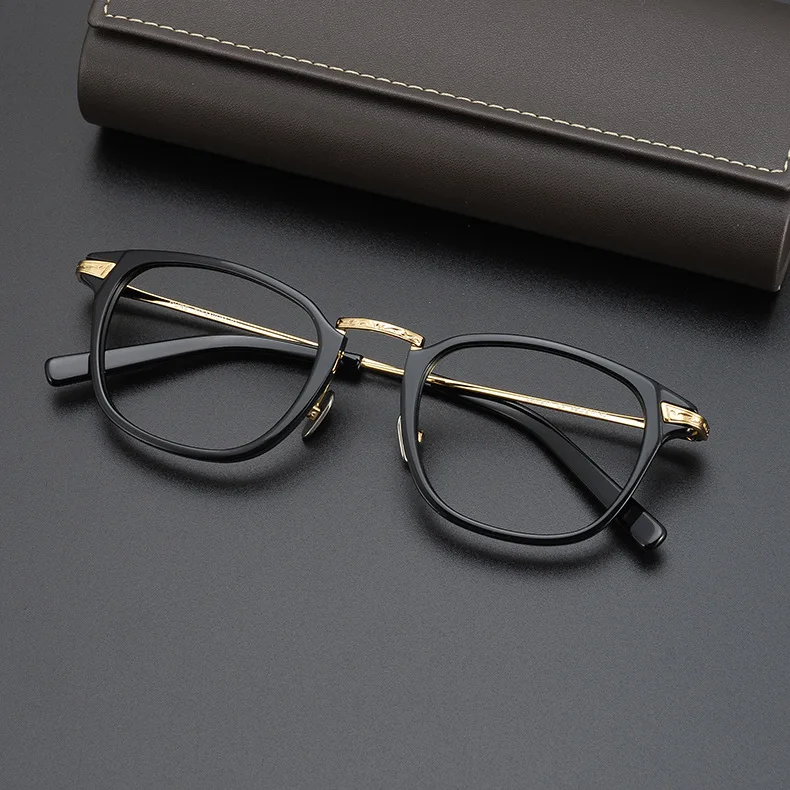 

Design Retro Pure Titanium Glasses, Myopia Glasses for Men, Adjustable Prescription, Square Plate, Flat Lens Frame