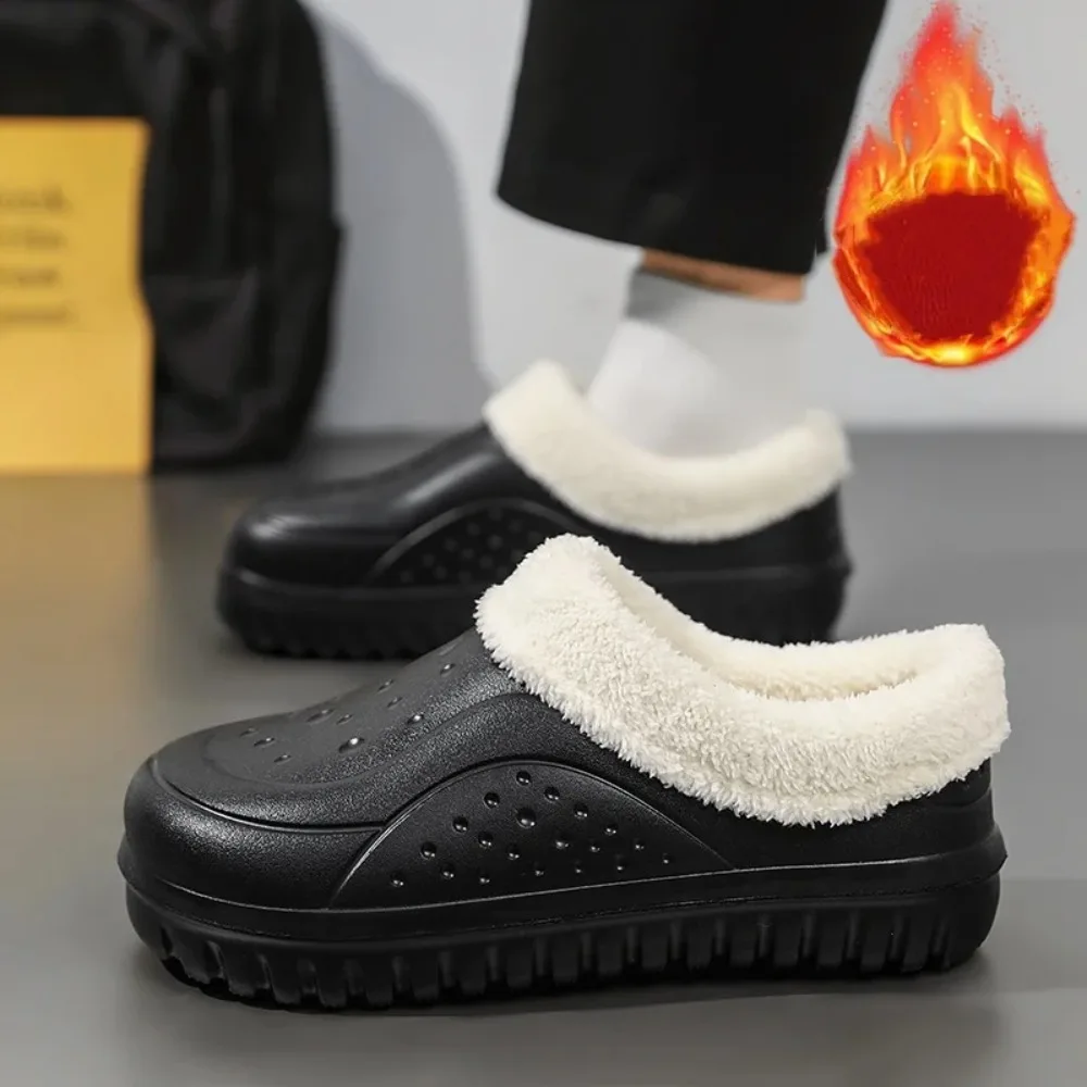 

Men's New Cotton Slippers for Autumn and Winter, Fleece-Lined, Thickened, Warm, Cold-Proof, Thick-Solr Wear, Closrs for Home Use