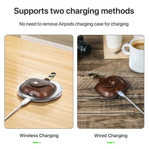 Imagen 2 del producto Funda de cuero genuino para AirPods Pro 3, funda Airpod Pro de 2.a y 1.a generación, caja de carga para auriculares inalámbricos Bluetooth con gancho