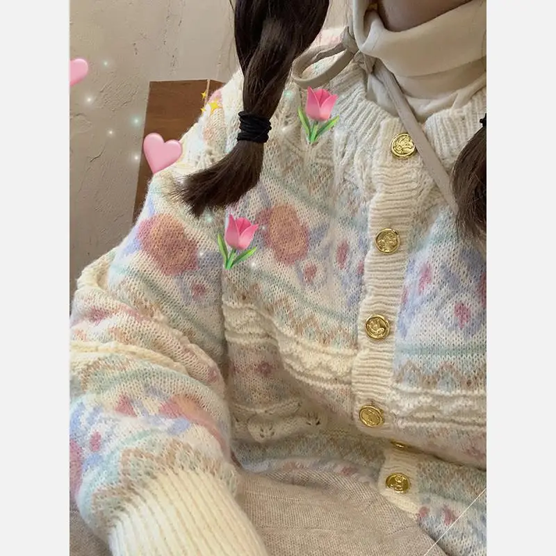 

Sweet Sle Women's Open Cardigan Knitted Loose Thin Floral Long Sve Sweater Spring Summer New Arrival Ele Faion