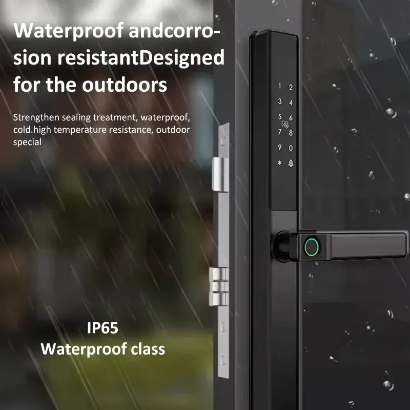 IP65 Waterproof Tuya Wi-Fi Smart Slim Door Lock with Dual Fingerprint/Password Unlock, Suitable for Sliding Door Villa Door