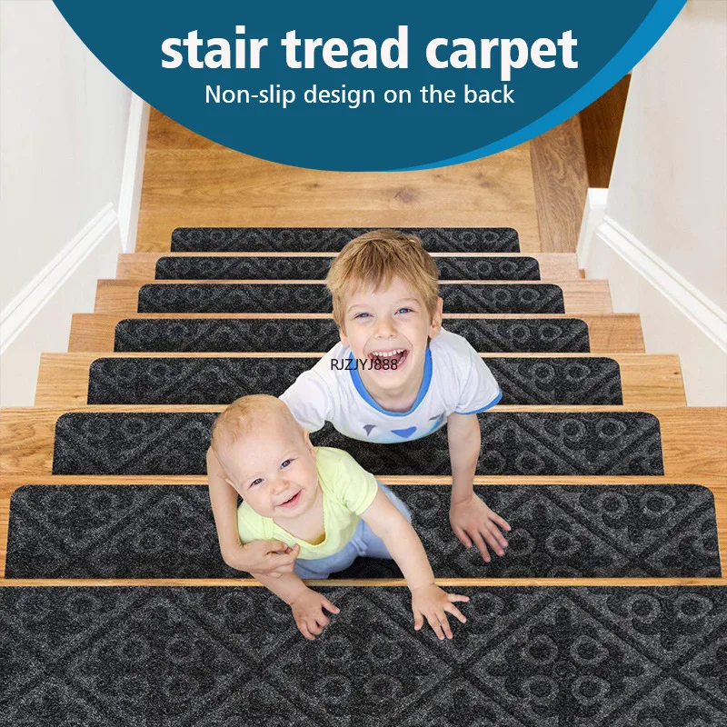 10/14Pcs 76x20cm Non-slip Mat Stair Stepping Mat Pattern Home Indoor Self Adhesive Step Carpets Safety Rugs Stair Protector Mat