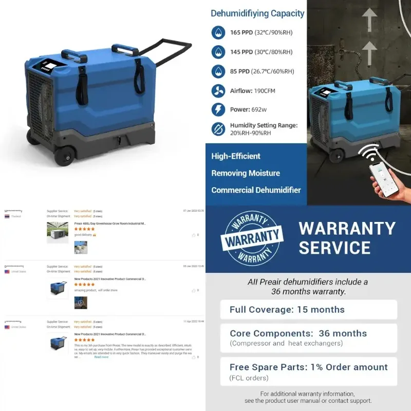 

Heavy Duty 180PPD Dehumidifier, Commercial Grade for Water Damage & Building Restoration