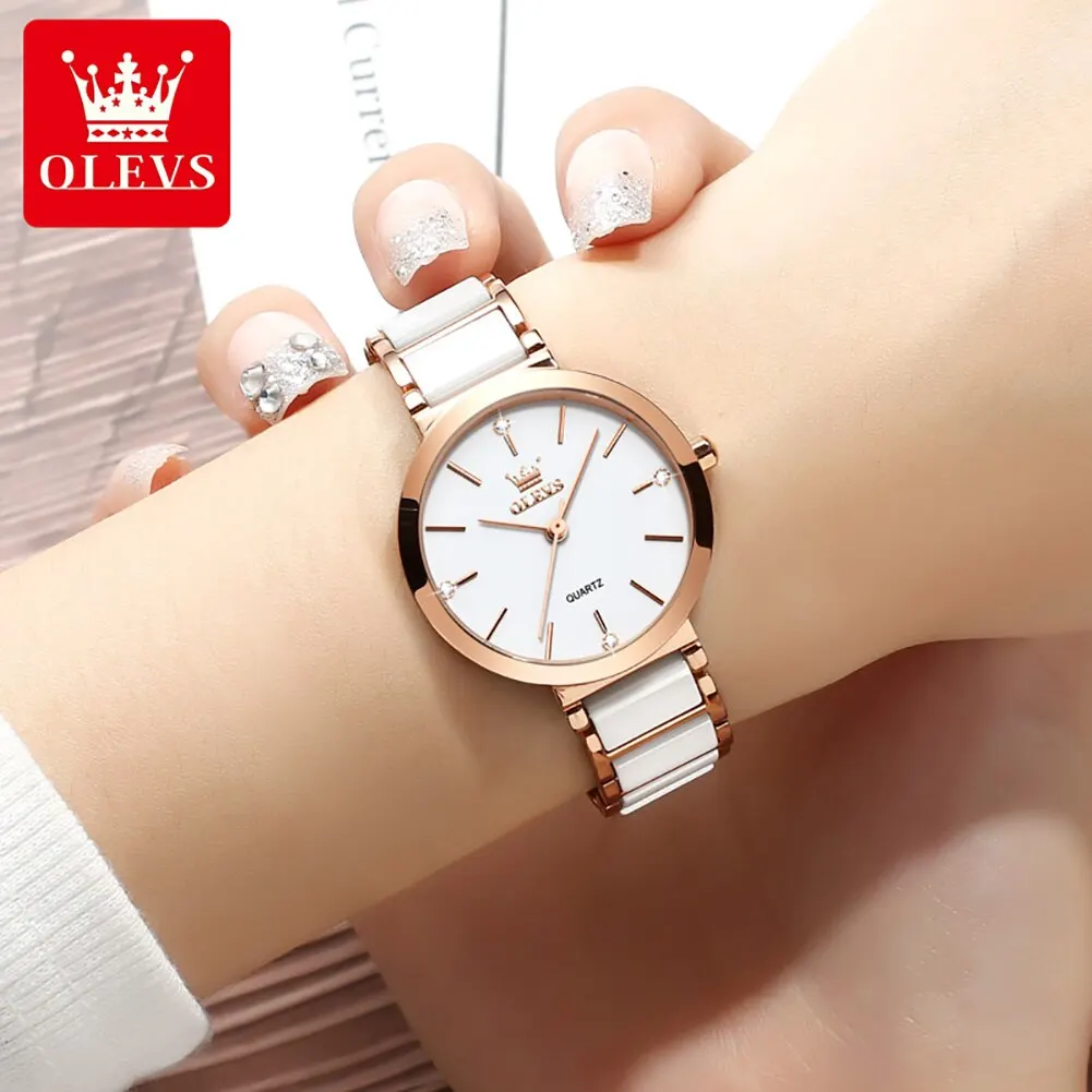 OLEVS Fashion Women Watches Relogio Feminino Luxury Rose Gold Watch Ladies Quartz Wrist Watch Ceramic Strap Clock Reloj Mujer