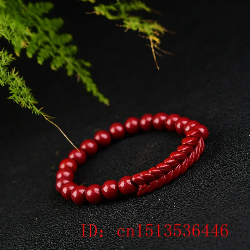 Chinese Red Organic Cinnabar 8MM Beads Wheat Elastic Bracelet Customized DIY Jewellery Fashion Man Woman Lucky Amulet Gifts New